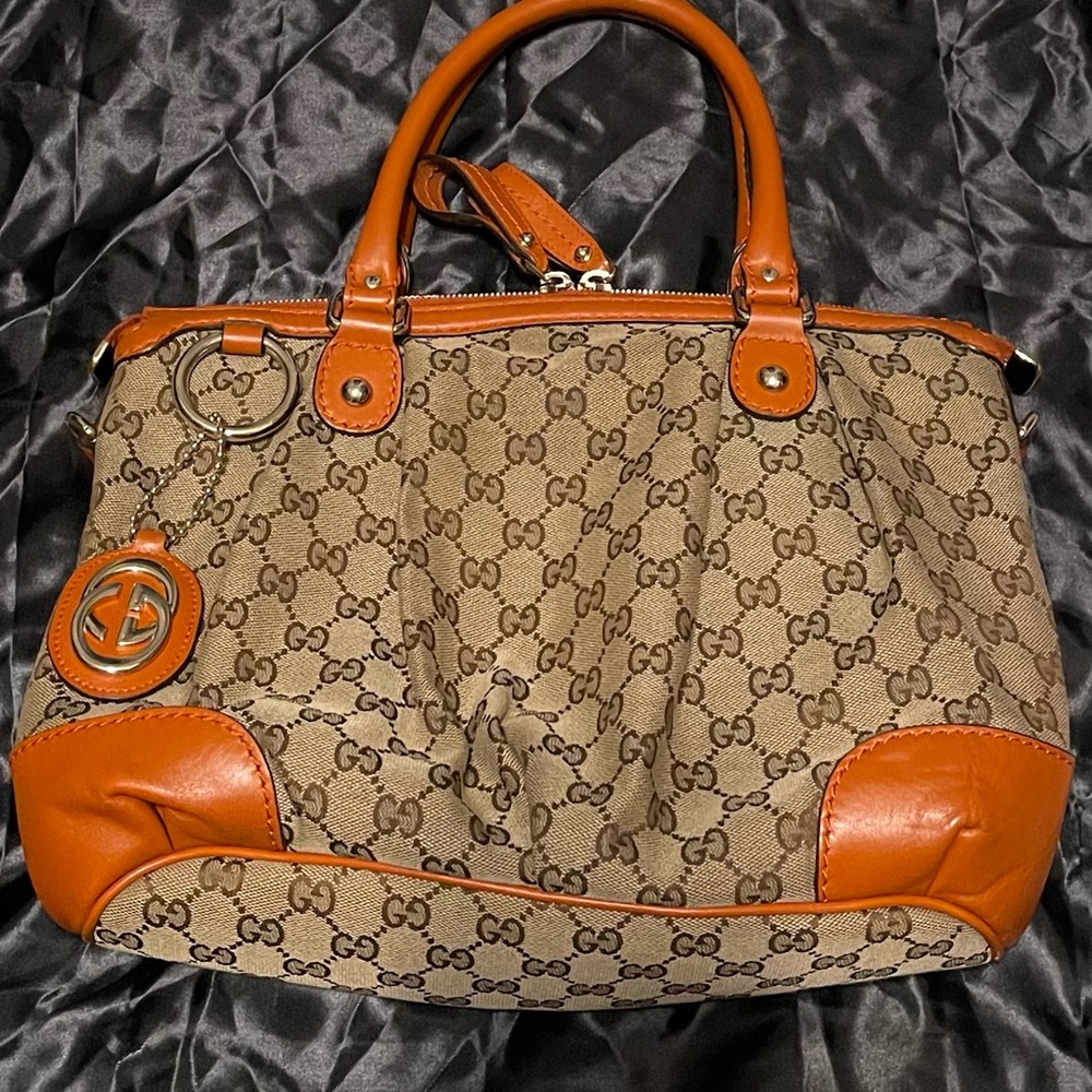 Gucci Beige GG Sukey Canvas Tote with Leather Leather Trim w/COA